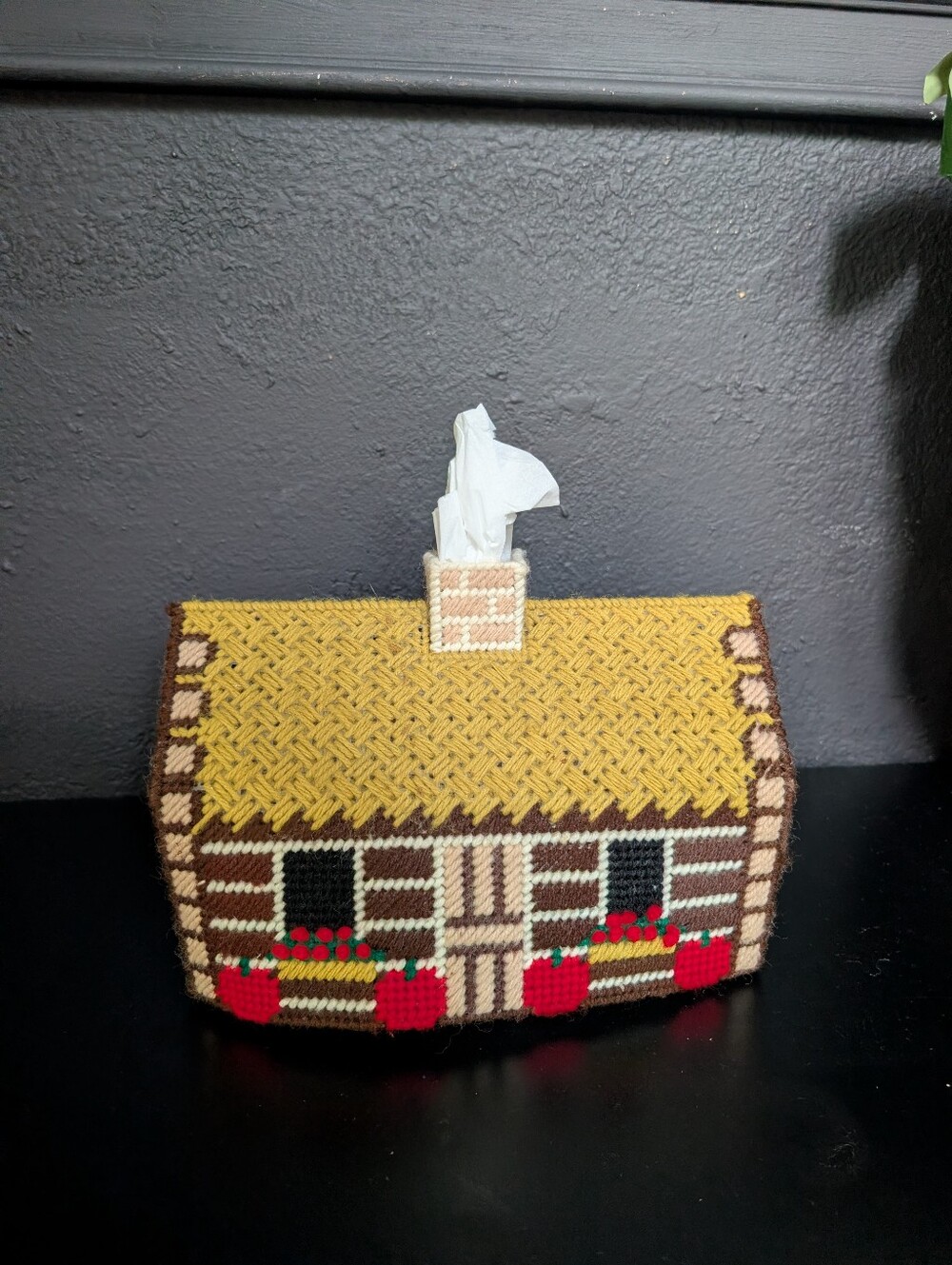 Adorable! Handmade Yarn Log Cabin Style Tissue Topper, 10"